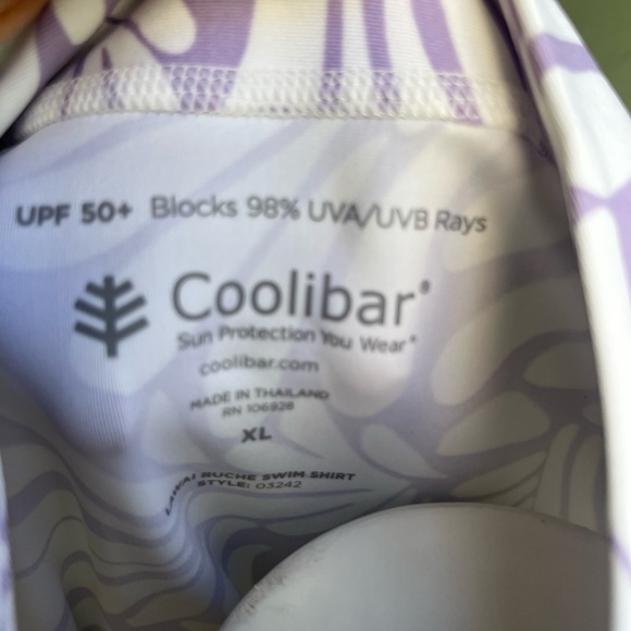 Coolibar Lawai Ruche Purple and White Floral Sun Protection Top - Picture 5 of 8